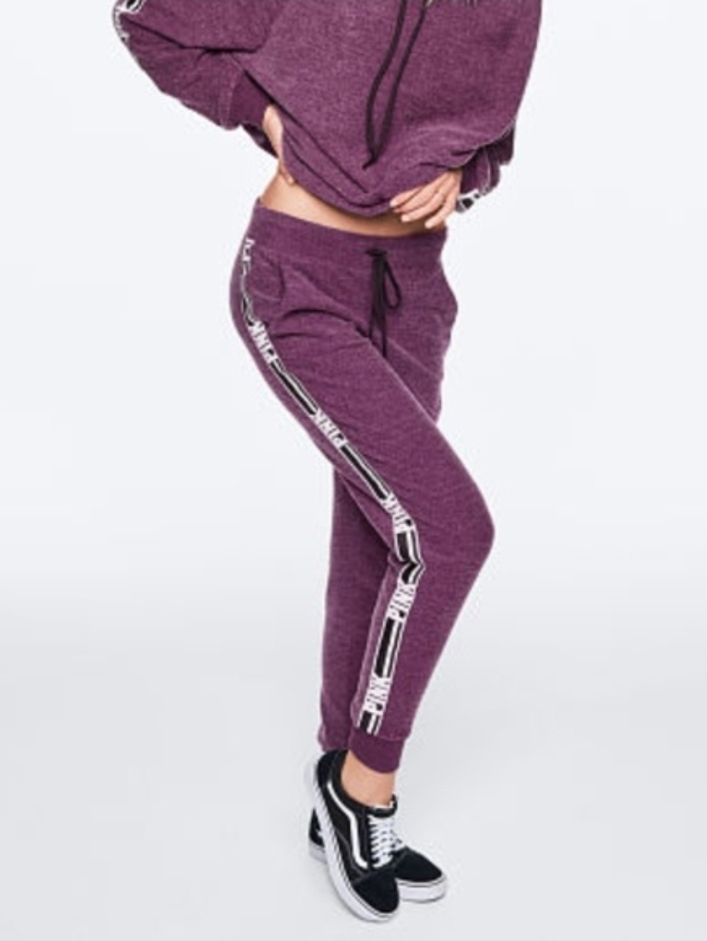 PINK Victoria's Secret Marled Plum Logo Tape Joggers - M